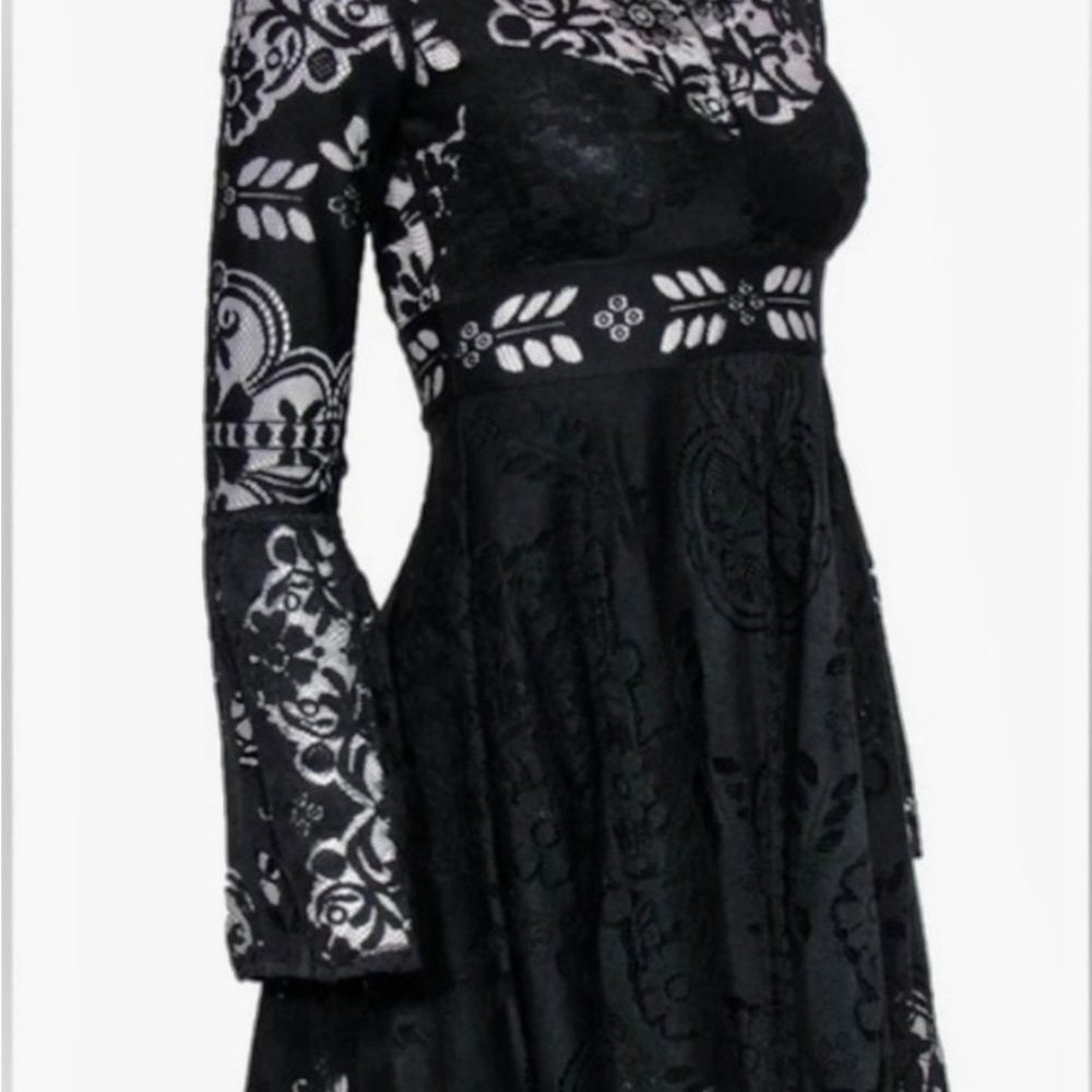 Free People Black Lace Folk Song Dress